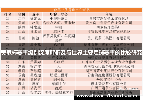 美冠杯赛事级别深度解析及与世界主要足球赛事的比较研究